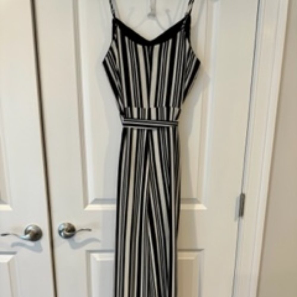 Black & White Vertical Striped Jumpsuit